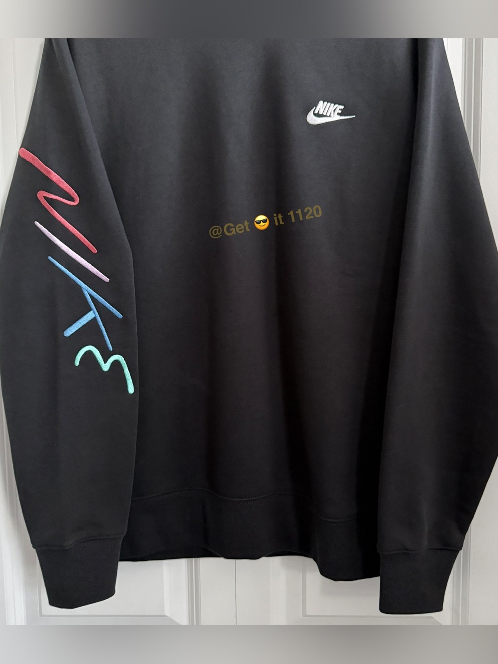 Nike Club Fleece Men's Brushed-Back Graphic Crew FB7475-011 Black Size M - Picture 4 of 10